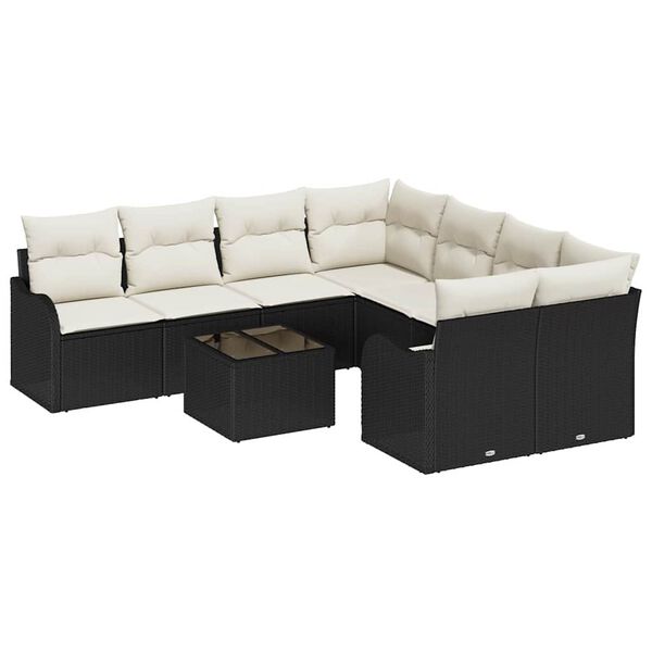 vidaXL Tuin Sofa Set met kussen met opslag 9 pcs Zwart poly rattan