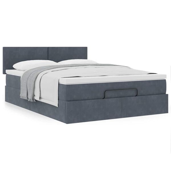vidaXL Ottoman bed met matras 140x190cm fluweel donkergrijs