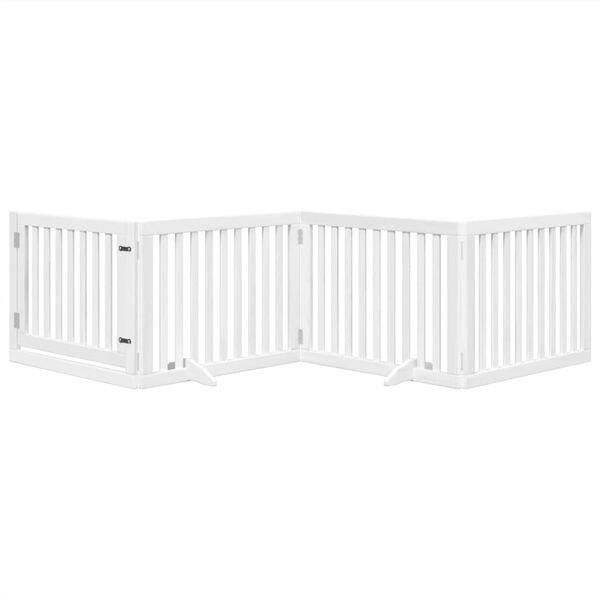 vidaXL Hondenhek inklapbaar met deur 4 panelen 320 cm populierhout wit