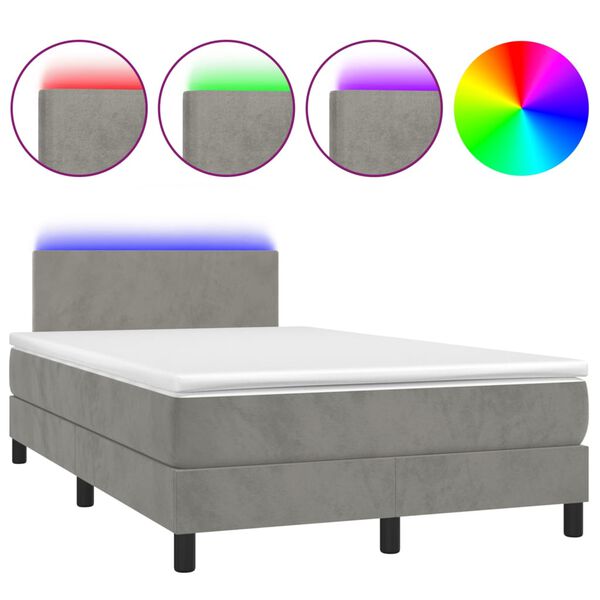 vidaXL Boxspring met matras en LED fluweel lichtgrijs 120x200 cm