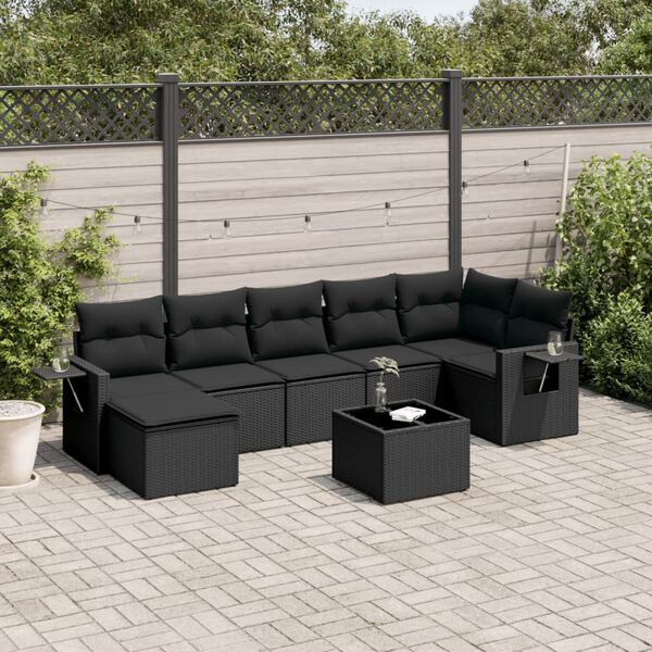 vidaXL 8-delige Loungeset met kussens poly rattan zwart
