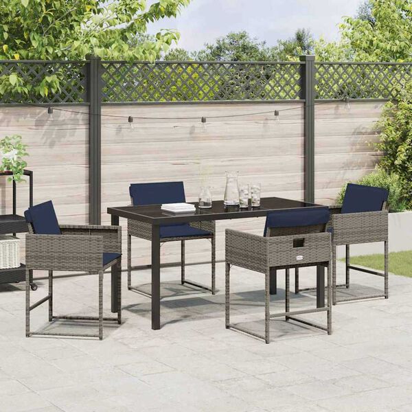 vidaXL Tuin eettafelset met kussen 5 pcs Grijs poly rattan