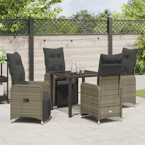 vidaXL Tuin eettafelset met kussen 5 pcs Beige poly rattan