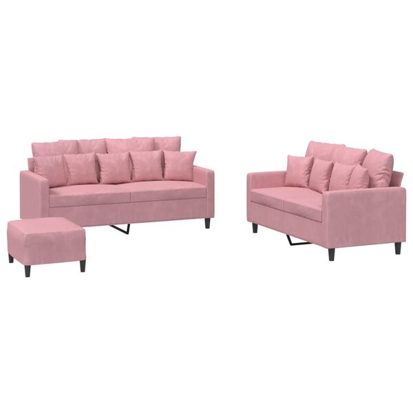 vidaXL 3-delige Loungeset met kussens fluweel roze