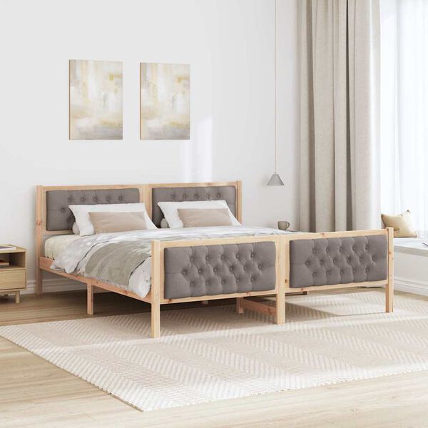 vidaXL Bedframe met hoofdeinde Taupe 180 x 200 cm Massief grenenhout