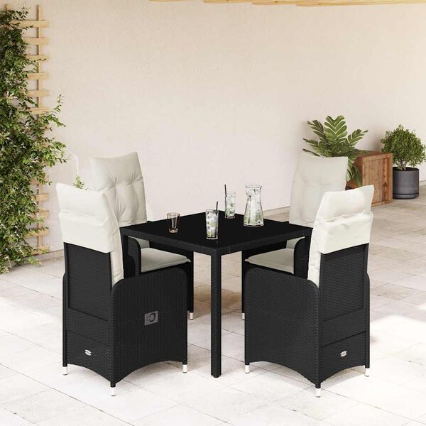 vidaXL 5-delige Bistroset met kussens poly rattan zwart