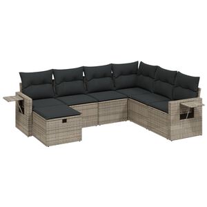 vidaXL 7-delige Loungeset met kussens poly rattan grijs