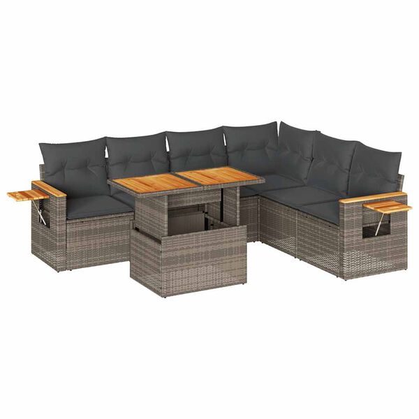vidaXL 7-delige Loungeset met kussens poly rattan acacia grijs