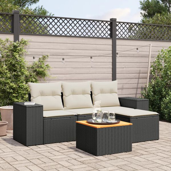 vidaXL 5-delige Loungeset met kussens poly rattan zwart