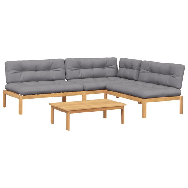 vidaXL 4-delige Loungeset pallet met kussens massief acaciahout