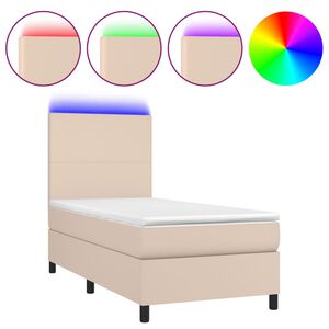 vidaXL Boxspring met matras en LED kunstleer cappuccinokleur 90x190 cm
