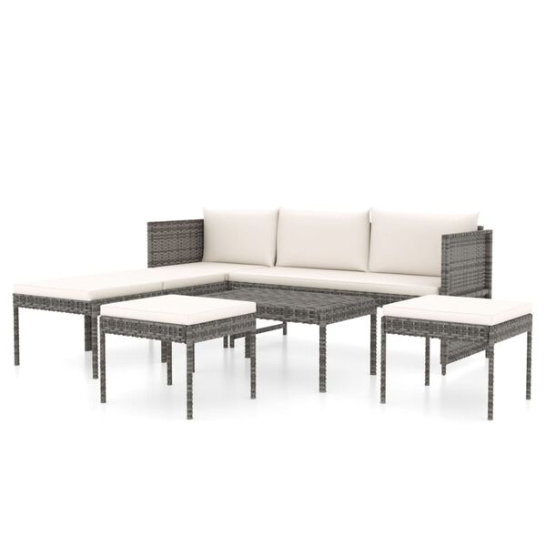 vidaXL 6-delige Loungeset met kussens poly rattan grijs