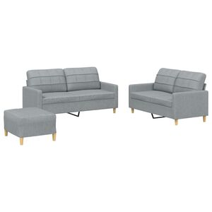vidaXL 3-delige Loungeset met kussens stof lichtgrijs