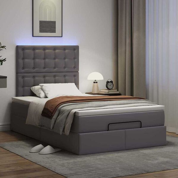 vidaXL Ottoman bed met matras en LED's 120x190 cm kunstleer grijs