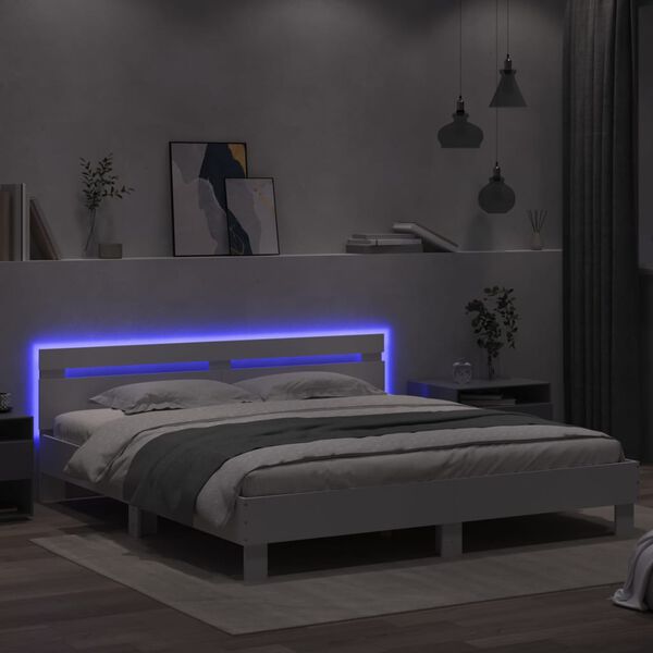 vidaXL Bedframe met hoofdeinde en LED-verlichting wit 200x200 cm