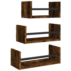 vidaXL 3-delige Wandschappenset met stangen bewerkt hout gerookt eiken