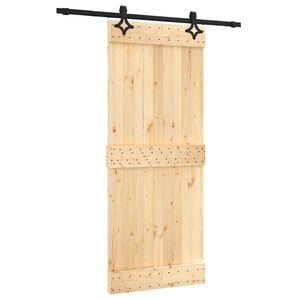 vidaXL Schuifdeur Naturel en Zwart 85 x 210 cm Massief Grenenhout