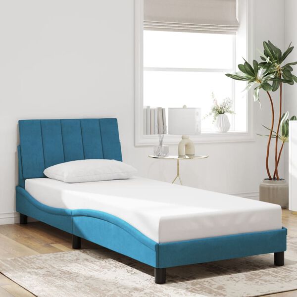 vidaXL Bedframe met LED zonder matras "Hanko" fluweel blauw 80x200 cm