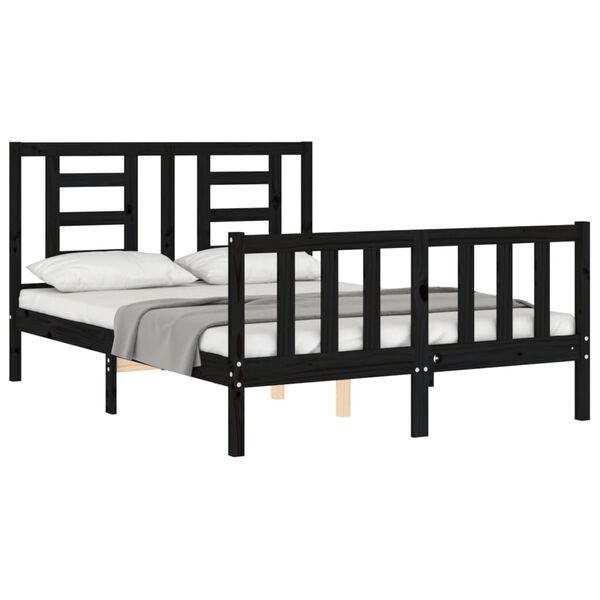 vidaXL Bedframe met hoofdbord massief hout zwart