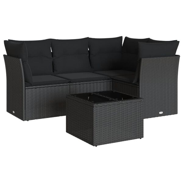 vidaXL 5-delige Loungeset met kussens poly rattan zwart