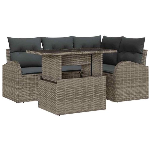 vidaXL Tuin Sofa Set met kussen met opslag 5 pcs Grijs Poly riet