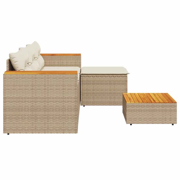 vidaXL 3-delige Loungeset met kussens poly rattan beige