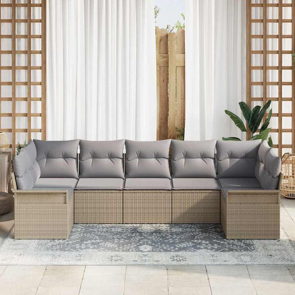 vidaXL Tuin Sofa Set met kussen met opslag 7 pcs Beige Poly riet