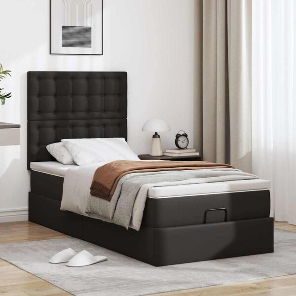 vidaXL Ottoman bed met matras en LED's 80x200cm kunstleer zwart