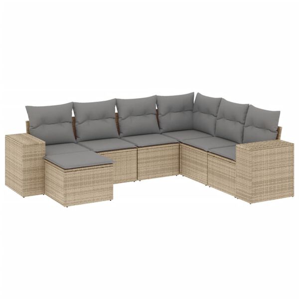vidaXL 7-delige Loungeset met kussens poly rattan beige