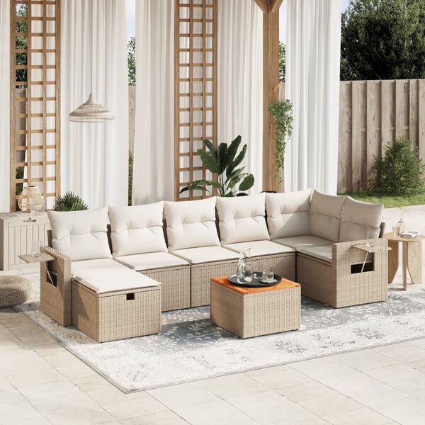 vidaXL 8-delige Loungeset met kussens poly rattan beige