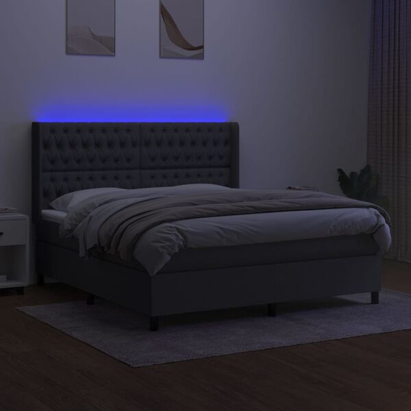 vidaXL Boxspring met matras en LED stof donkergrijs 160x200 cm