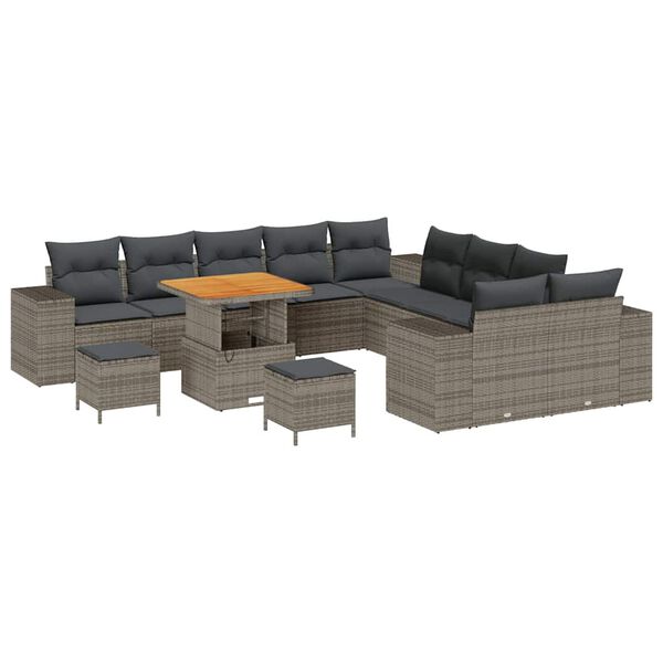 vidaXL Tuin Sofa Set met kussen 13 pcs Grijs poly rattan