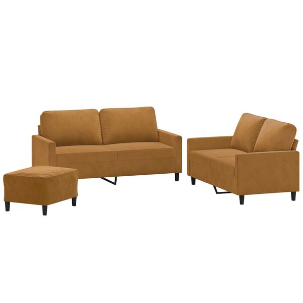 vidaXL 3-delige Loungeset met kussens fluweel bruin