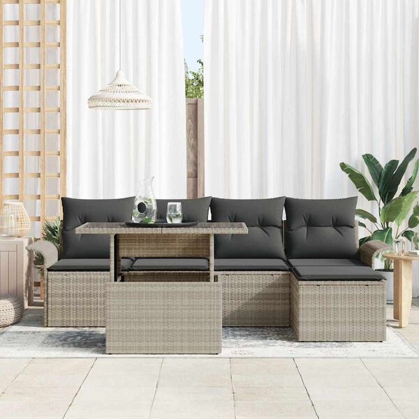 vidaXL Tuin Sofa Set met kussen 6 pcs Lichtgrijs Poly riet