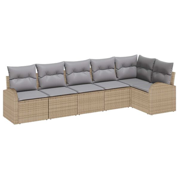 vidaXL Tuin Sofa Set met kussen 6 pcs Beige Poly riet
