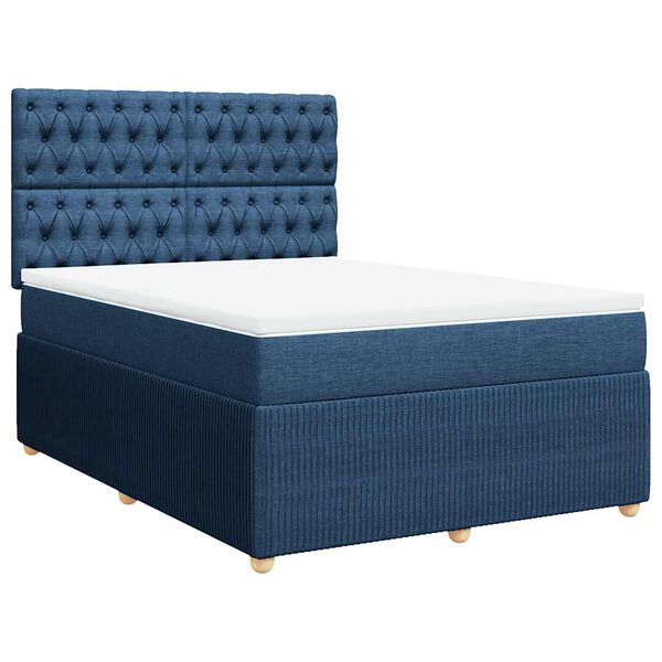 vidaXL Boxspring met matras stof blauw 140x190 cm