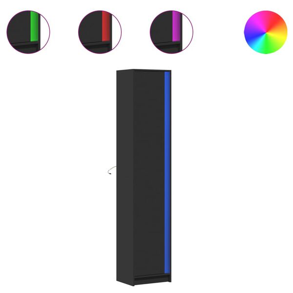 vidaXL Hoge kast met LED 41,5x32,5x200 cm bewerkt hout zwart