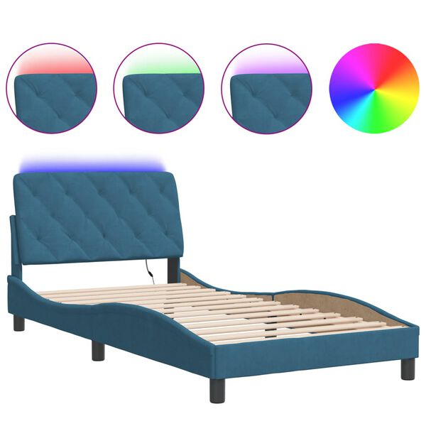 vidaXL Bedframe met LED zonder matras fluweel blauw 100x200 cm