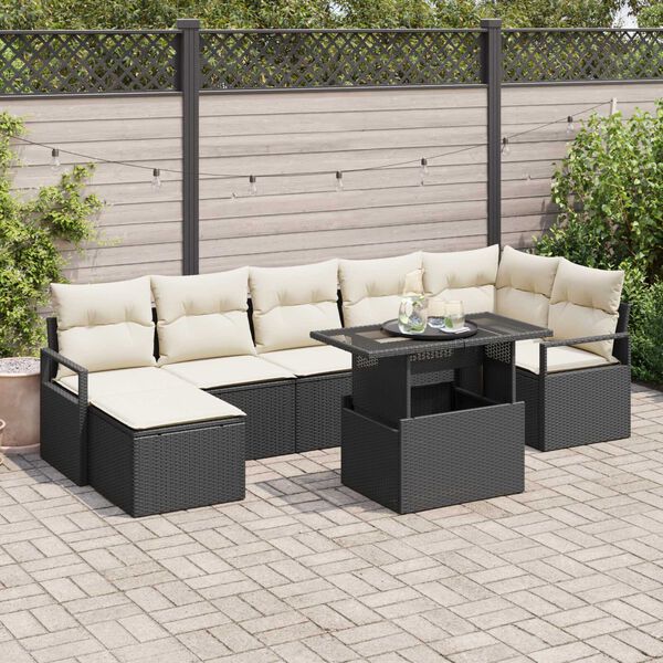 vidaXL Tuin Sofa Set met opslag 8 pcs Zwart Poly riet