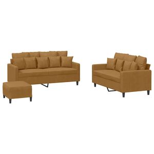 vidaXL 3-delige Loungeset met kussens fluweel bruin