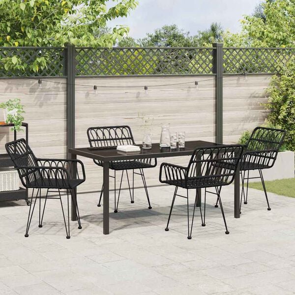 vidaXL Tuin eettafelset 5 pcs Zwart Gepoedercoat staal