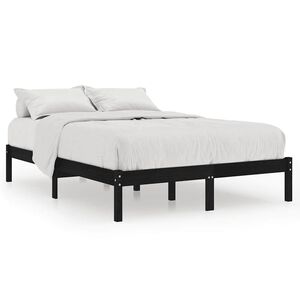 vidaXL Bedframe massief hout zwart 135x190 cm
