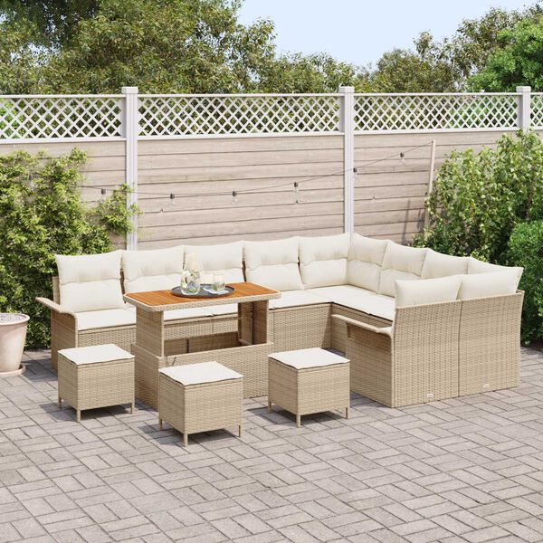 vidaXL Tuinbankenset met kussen 13 pcs Beige poly rattan