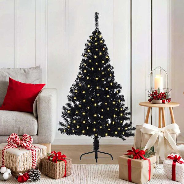 vidaXL Kunstmatig Voorverlicht Kerstboom met 150 LED Zwart 120 cm PVC