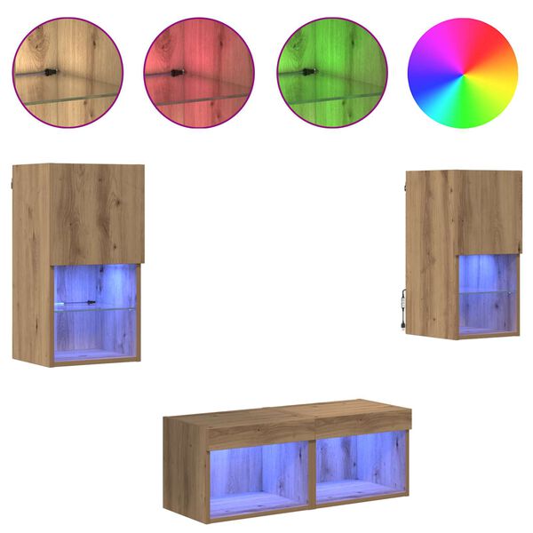 vidaXL TV Wandkasten Wandgemonteerd 4 pcs Artisan Eiken Bewerkt hout