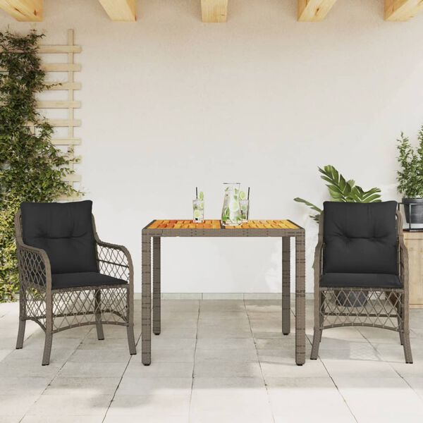 vidaXL 3-delige Bistroset met kussens poly rattan grijs