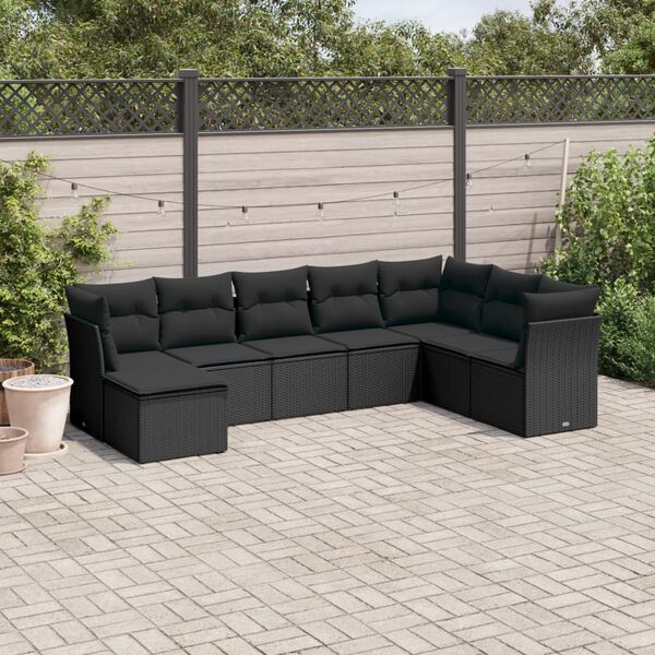 vidaXL 8-delige Loungeset met kussens poly rattan zwart