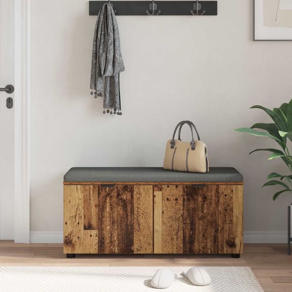 vidaXL Halbank met kussen met opslag Oudhout 100 x 38 x 46 cm