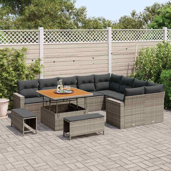 vidaXL Tuinbankenset met kussen 13 pcs Grijs poly rattan