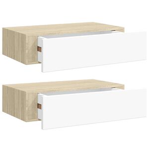 vidaXL Wandschappen 2 st met lade 40x23,5x10 cm MDF eikenkleur en wit